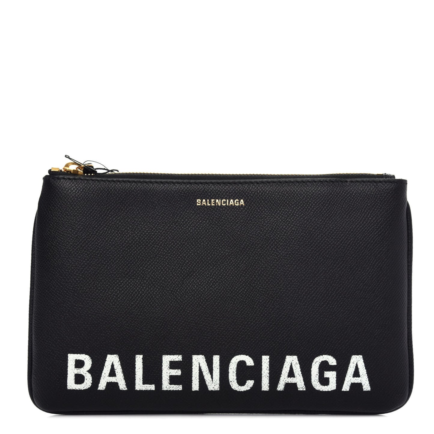 Signature Grained Calfskin Logo Ville Zip Pouch M Black White