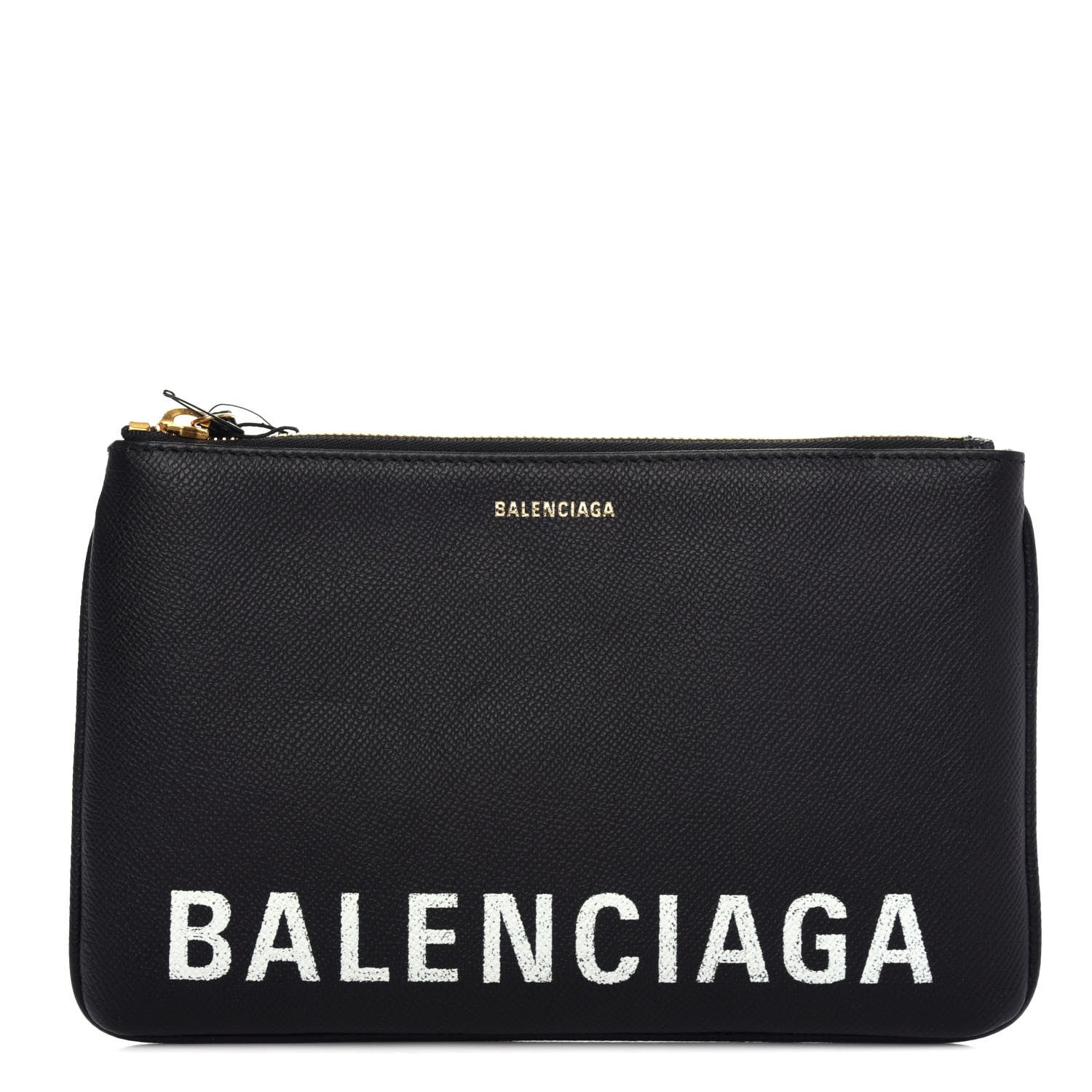 Balenciaga Signature Grained Calfskin Logo Ville Zip Pouch M Black White 1 of 6