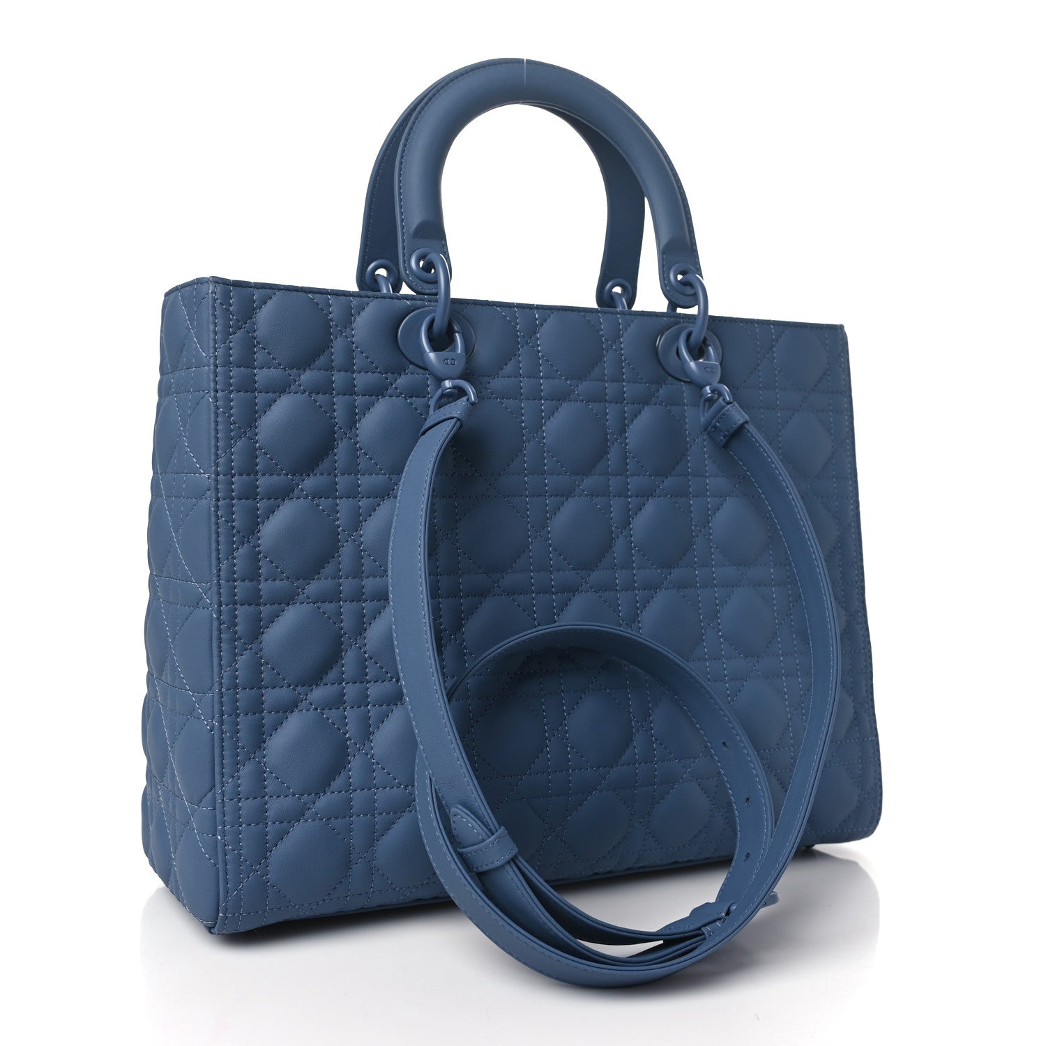 Christian Dior Ultra Matte Calfskin Cannage Large Lady Dior Denim Blue 3 of 10