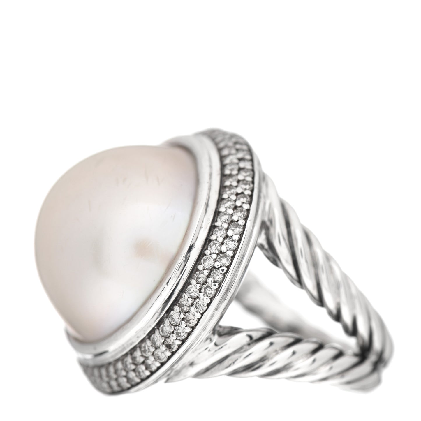 Sterling Silver Diamond Pearl 18mm Cerise Ring 52 6