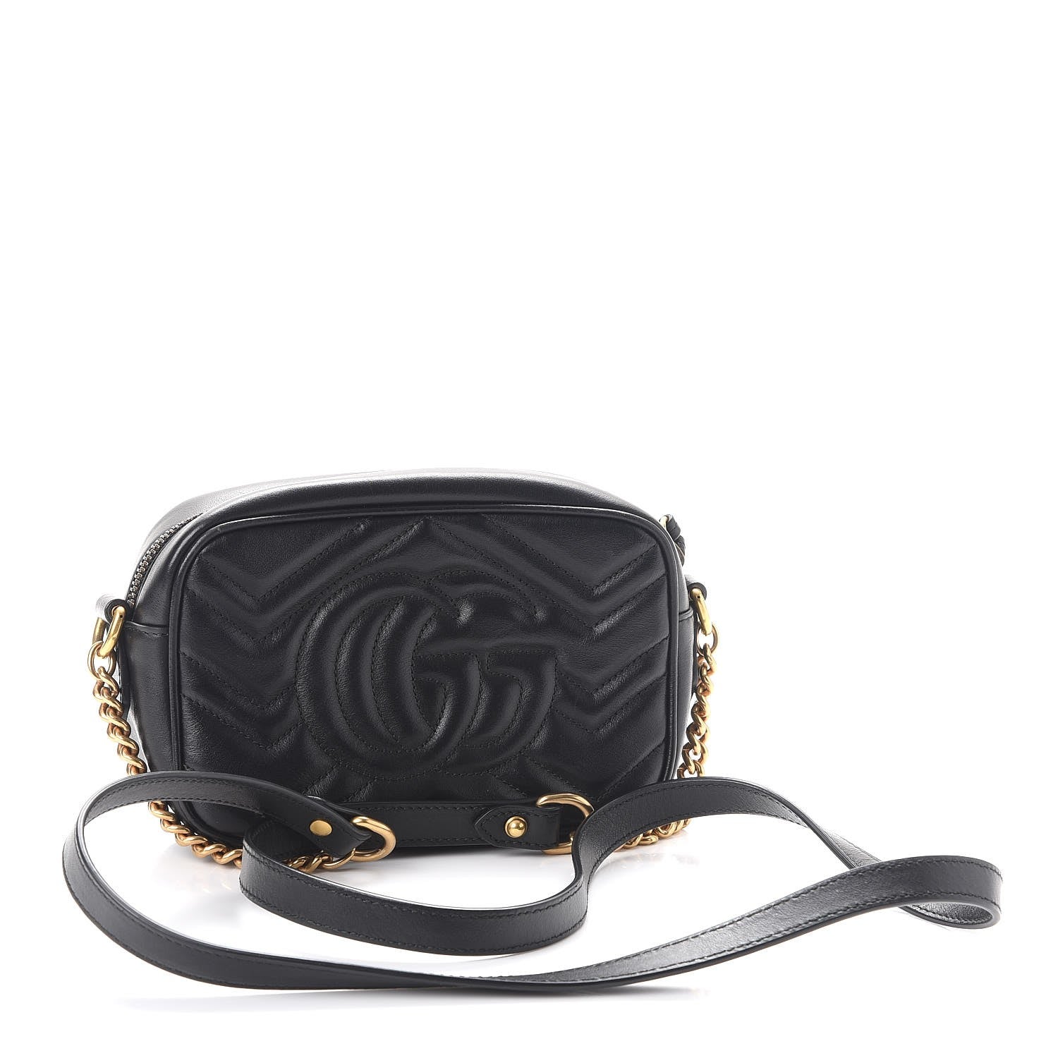 Gucci Calfskin Matelasse Mini GG Marmont Chain Shoulder Bag Black 3 of 10