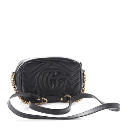 Gucci Calfskin Matelasse Mini GG Marmont Chain Shoulder Bag Black 3 of 10