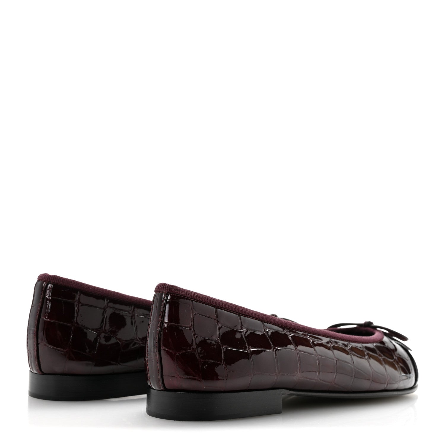 Chanel Crocodile Embossed Patent Cap Toe Ballerina Flats 36.5 Dark Burgundy Black 5 of 10