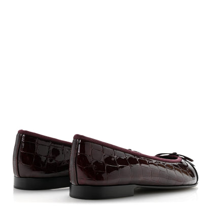 Chanel Crocodile Embossed Patent Cap Toe Ballerina Flats 36.5 Dark Burgundy Black 5 of 10