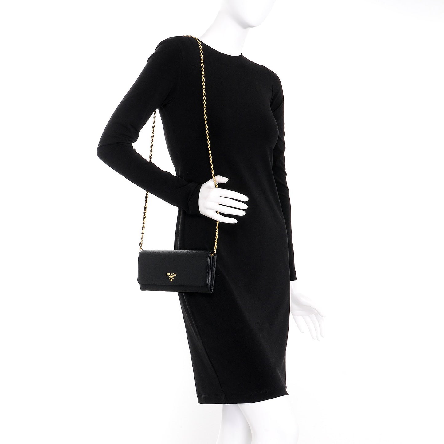 Saffiano Metal Oro Chain Wallet Nero Black