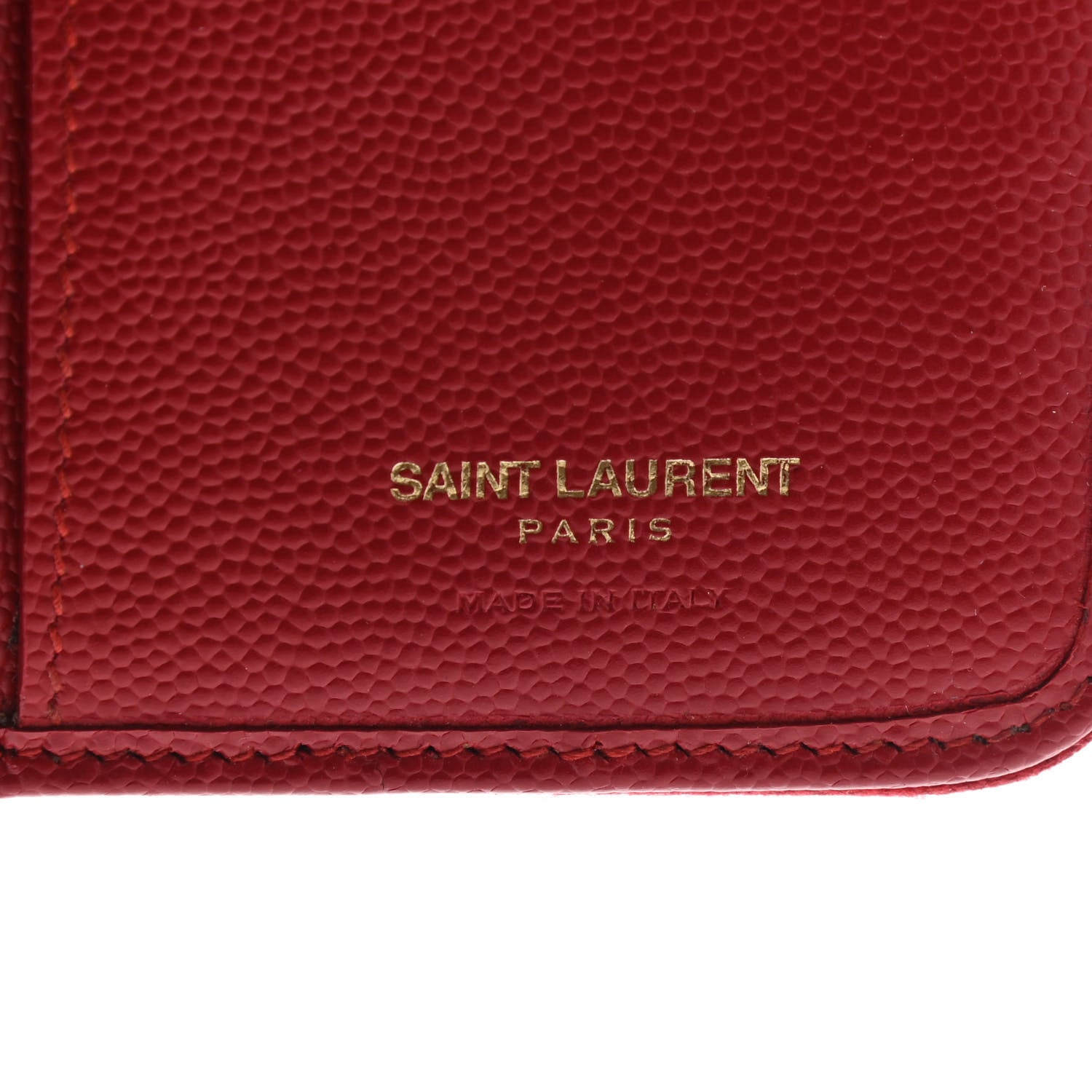 Saint Laurent Grain De Poudre Matelasse Chevron Monogram Compact Zip Around Wallet Red 7 of 14