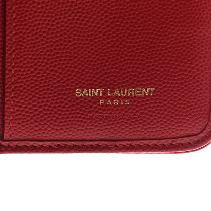 Saint Laurent Grain De Poudre Matelasse Chevron Monogram Compact Zip Around Wallet Red 7 of 14