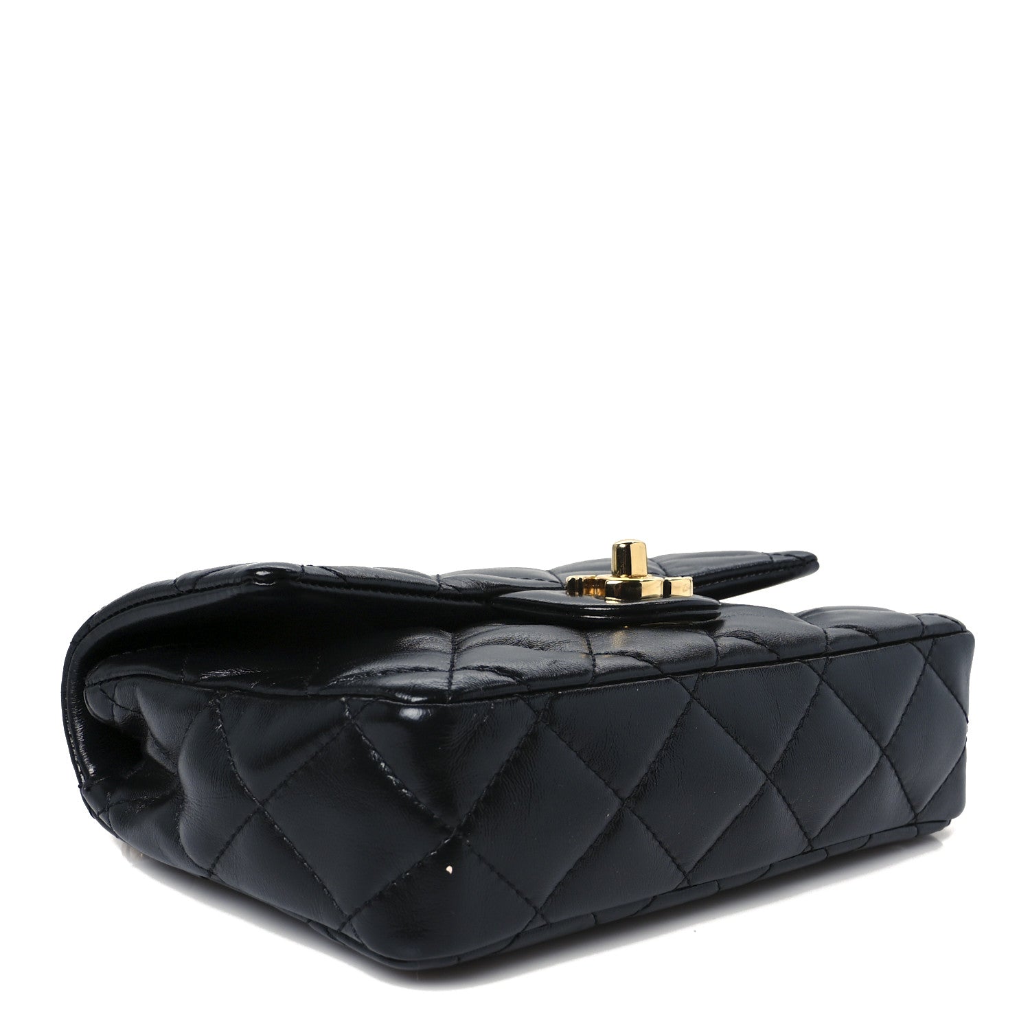 Chanel Shiny Lambskin Quilted Golden Links Top Handle Flap Black 4 of 11