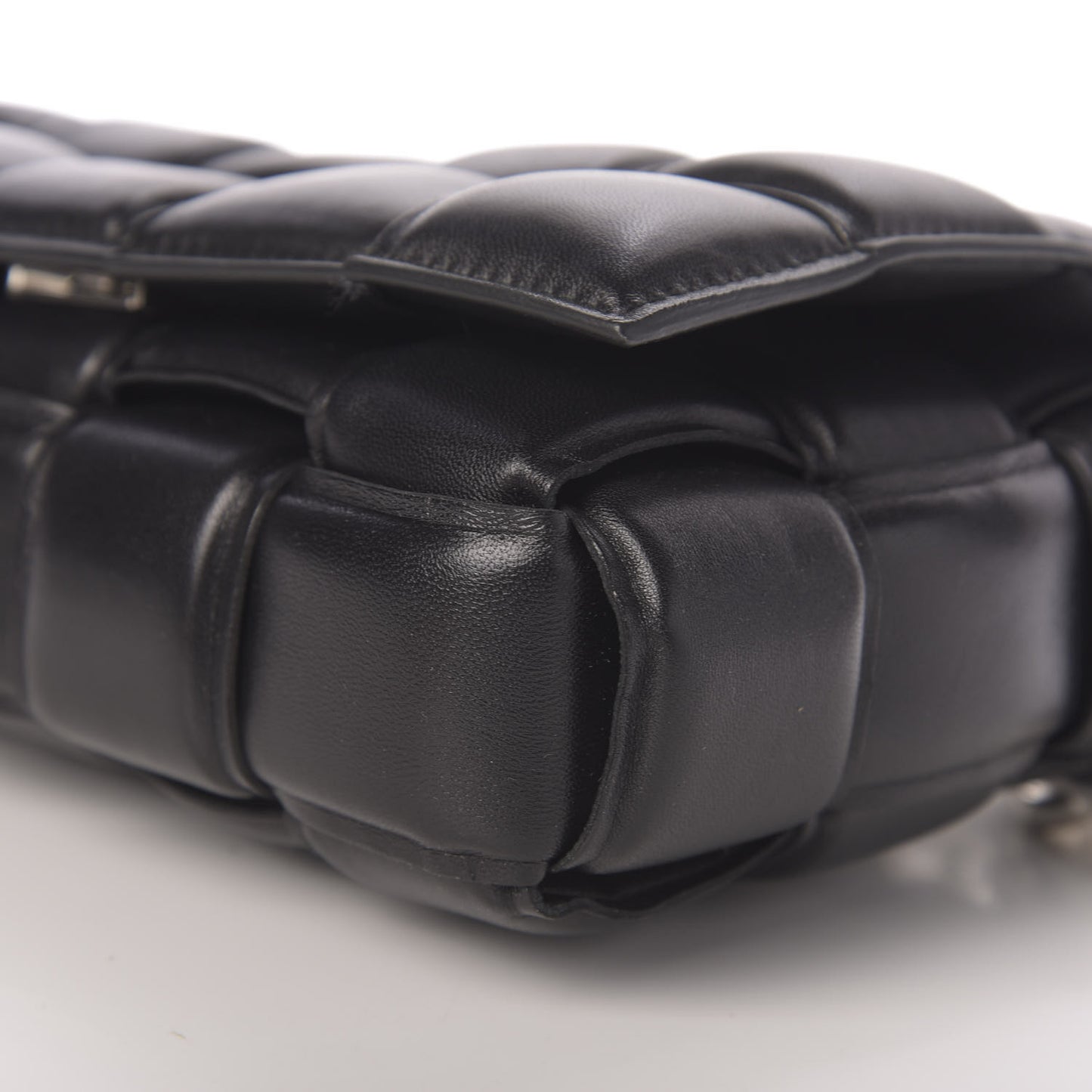 Lambskin Maxi Intreccio Padded Chain Cassette Crossbody Bag Black