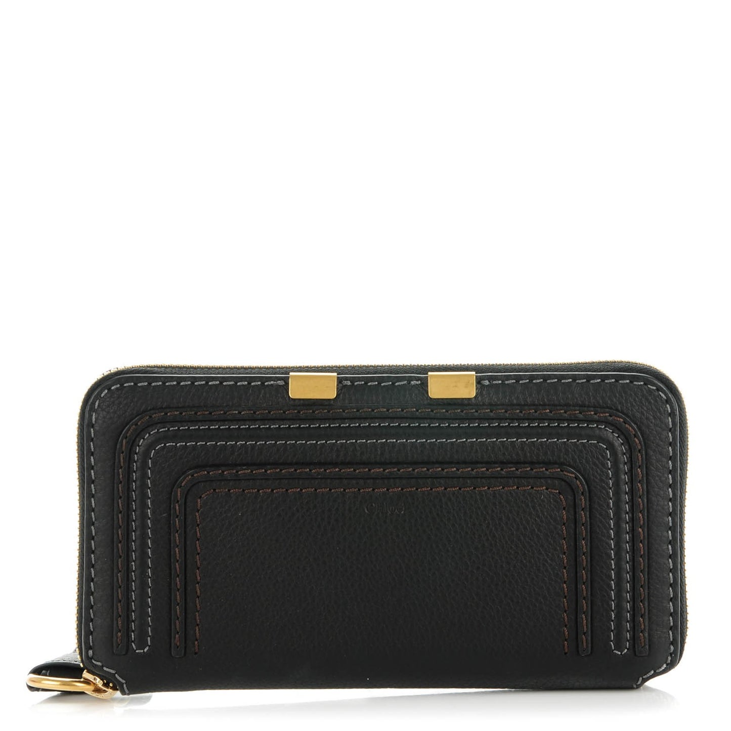 Grained Calfskin Marcie Long Zip Around Wallet Black