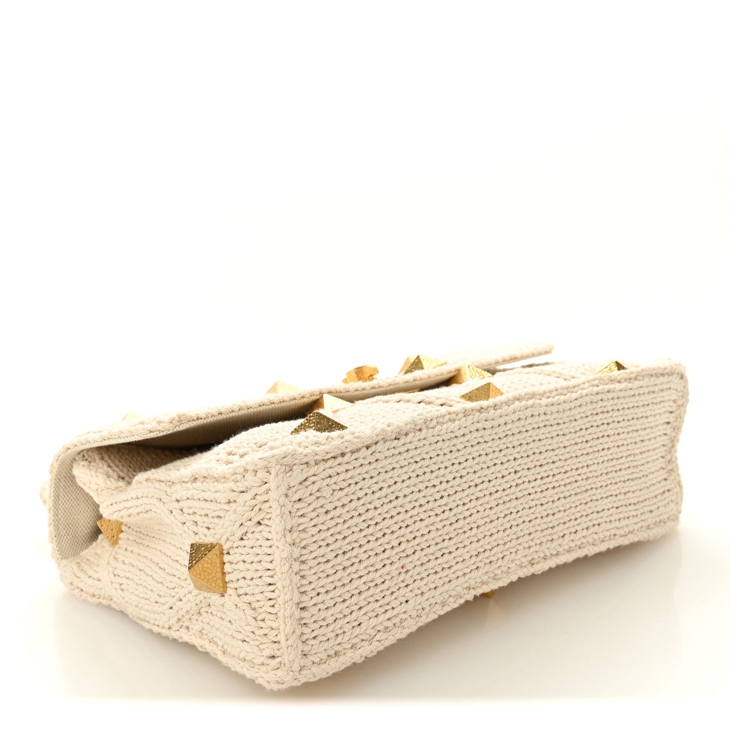 Valentino Garavani Knit Large Roman Stud Shoulder Bag Ecru 4 of 9