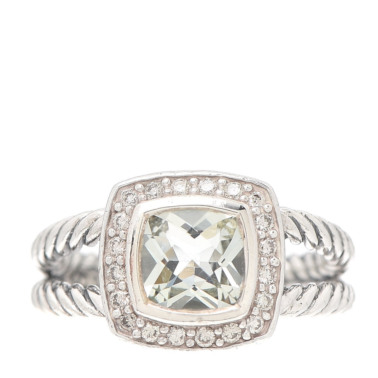 Sterling Silver Diamond Prasiolite 7mm Petite Albion Ring 52 6