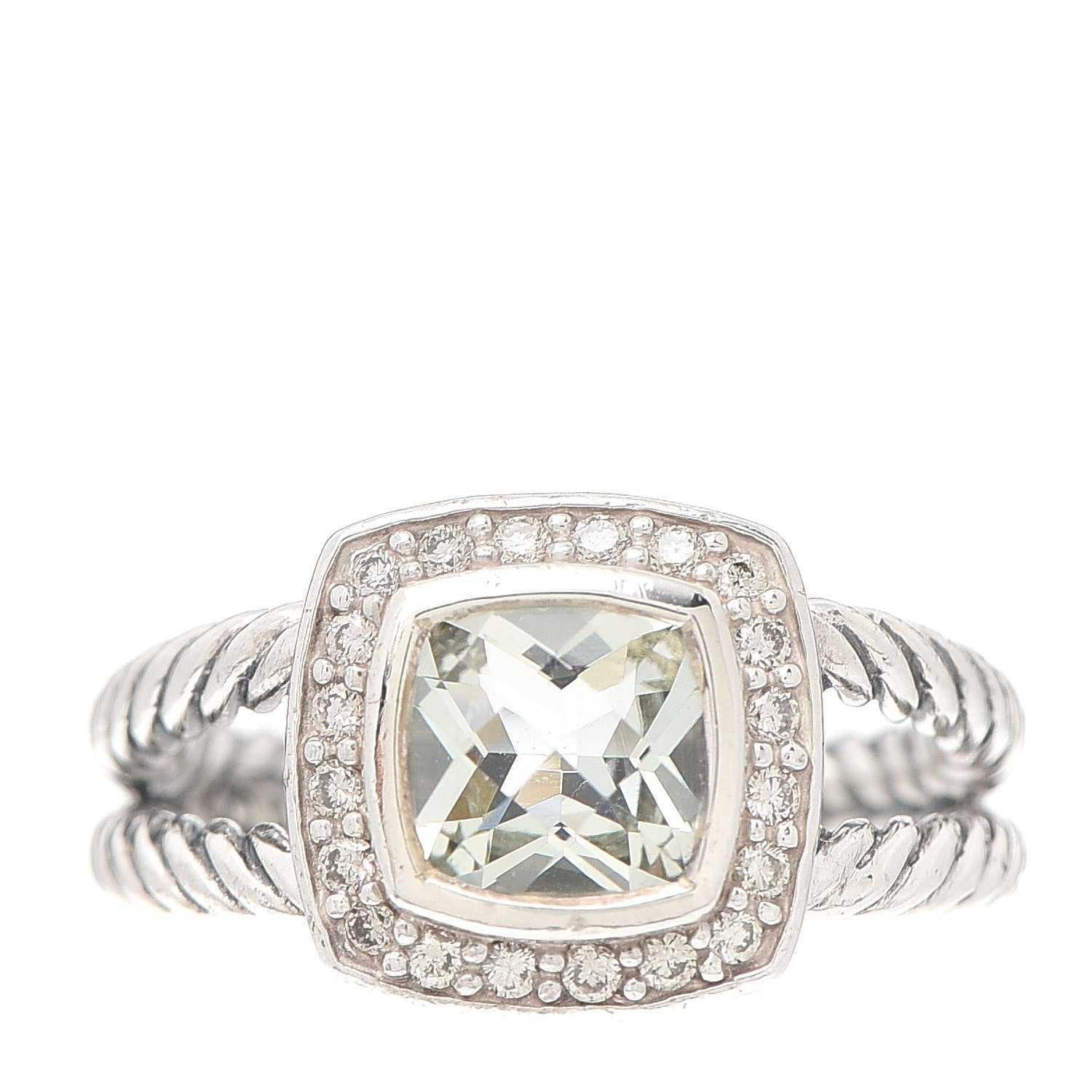 David Yurman Sterling Silver Diamond Prasiolite 7mm Petite Albion Ring 52 6 1 of 4