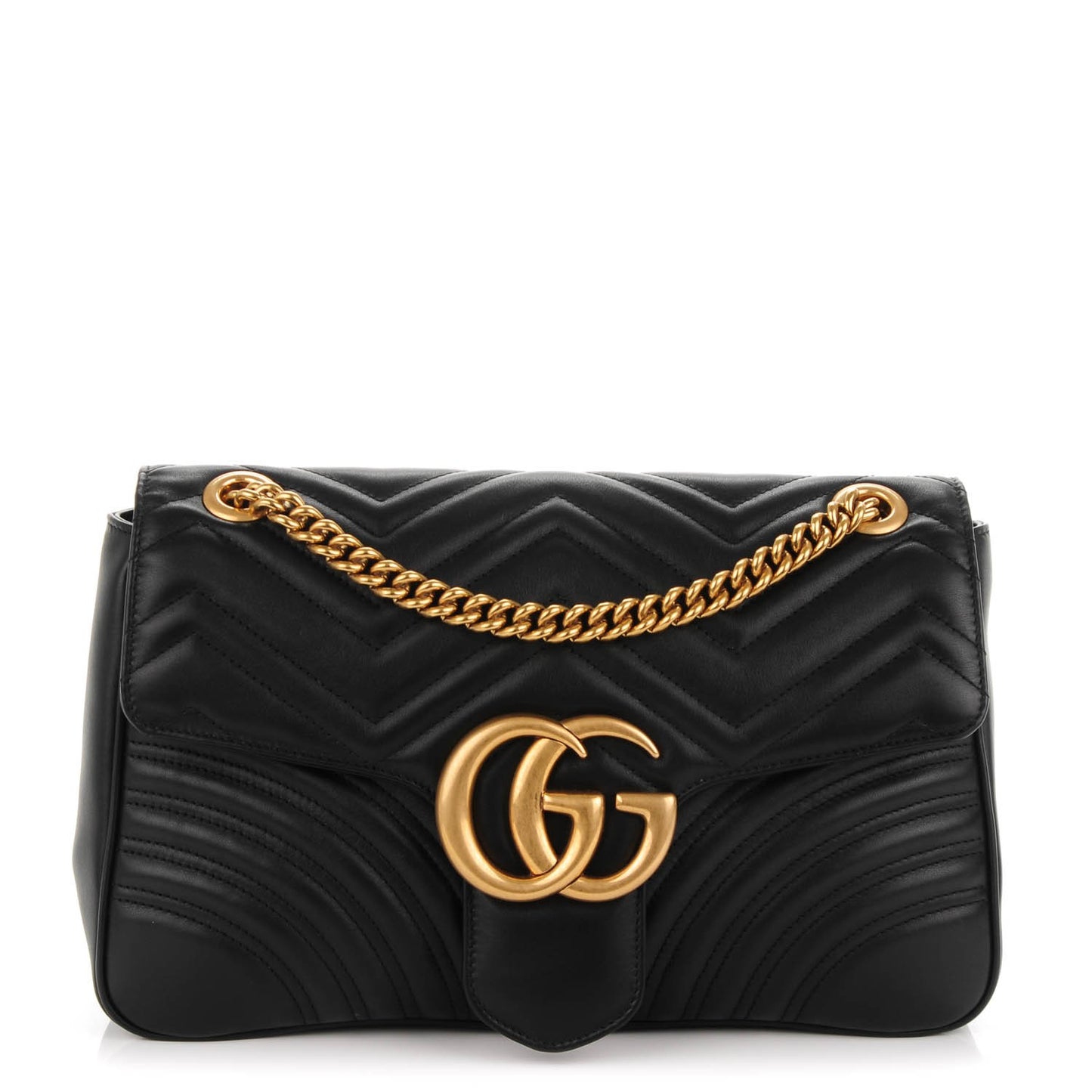 Calfskin Matelasse Medium GG Marmont Shoulder Bag Black