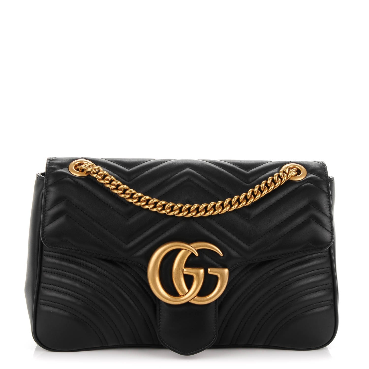 Gucci Calfskin Matelasse Medium GG Marmont Shoulder Bag Black 1 of 7