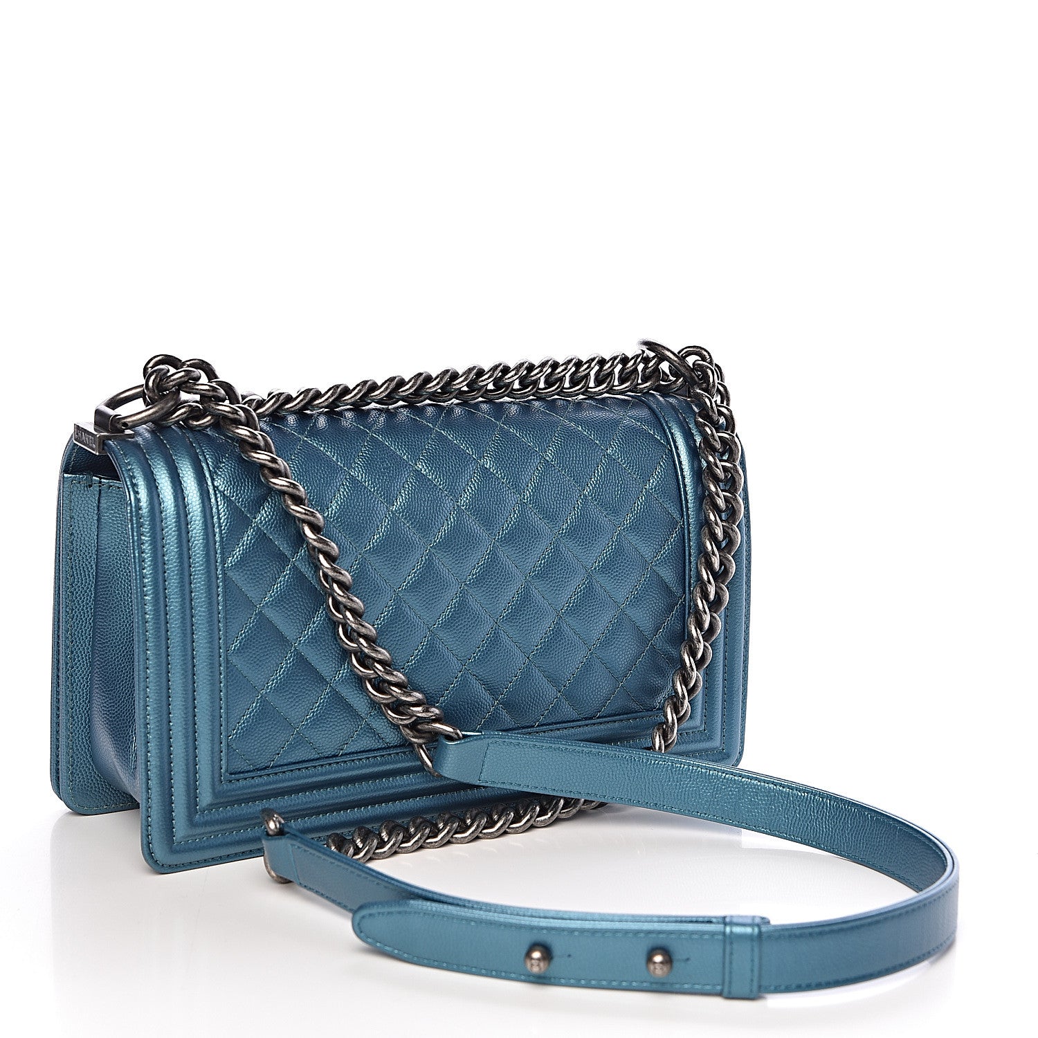 Chanel Metallic Caviar Quilted Medium Boy Flap Turquoise 3 of 11