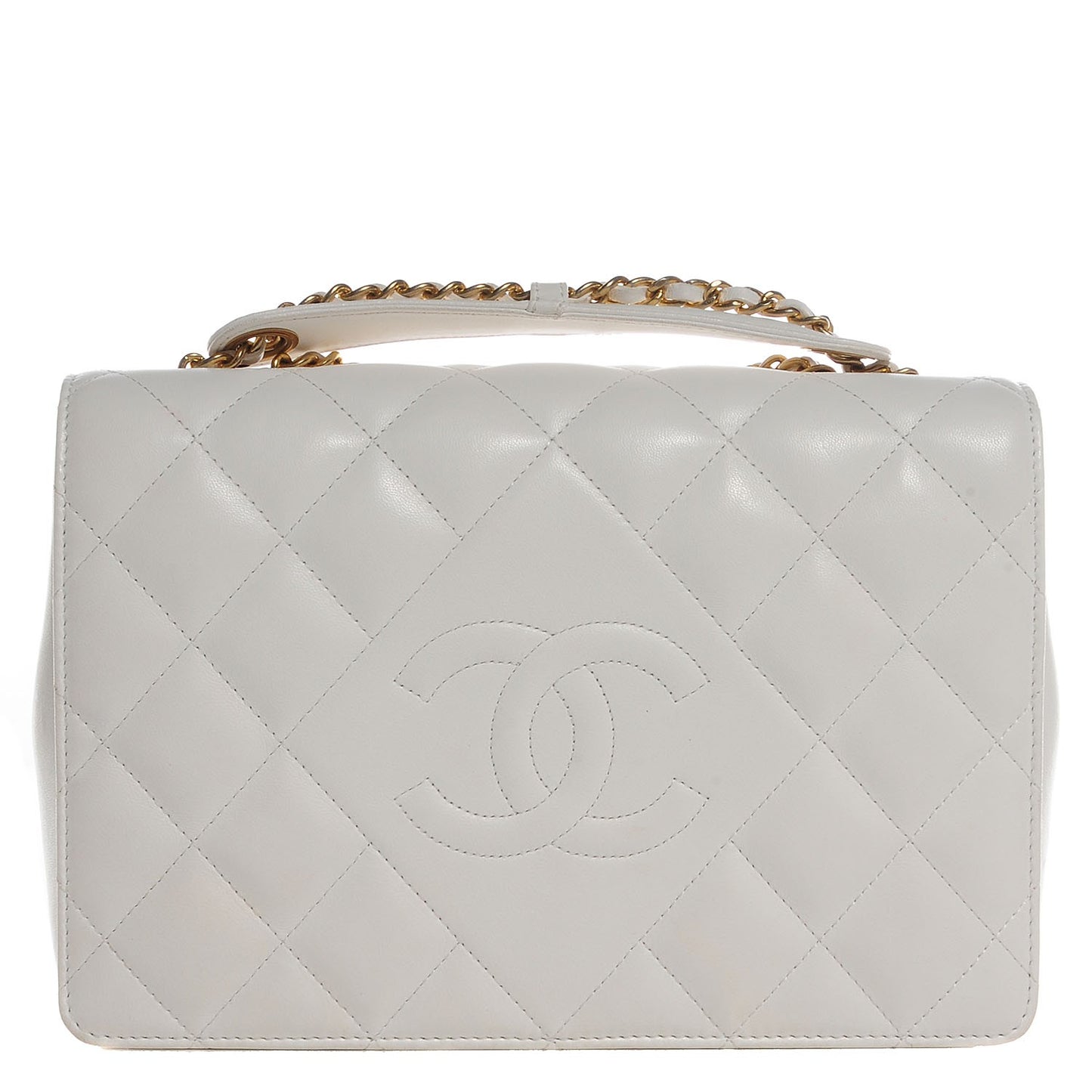 Lambskin Quilted Small Diamond CC Flap White