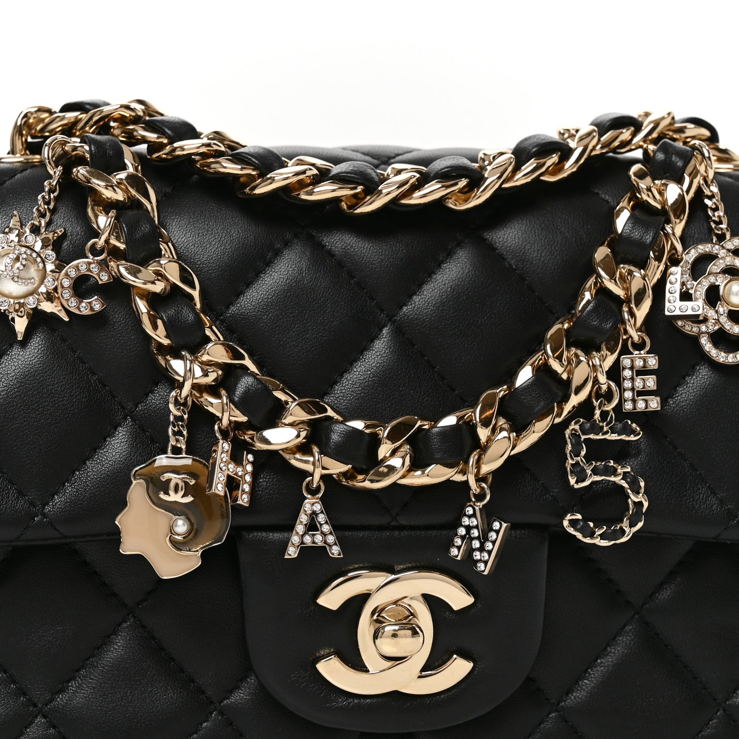 Lambskin Quilted Mini Coco Charms Rectangular Flap Black