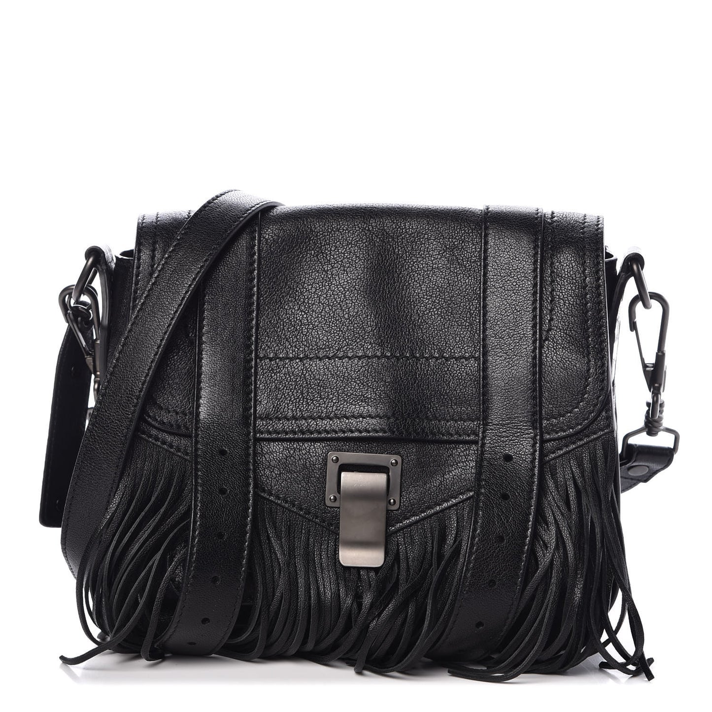 Lambskin Fringe PS1 Crossbody Pouch Black