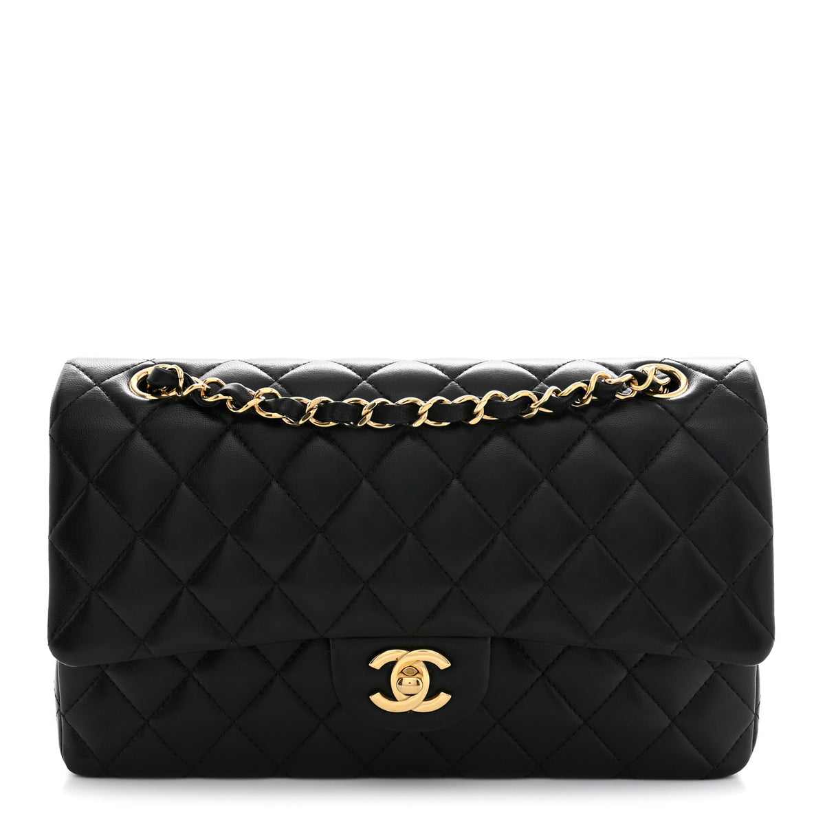 Lambskin Quilted Medium Double Flap Black