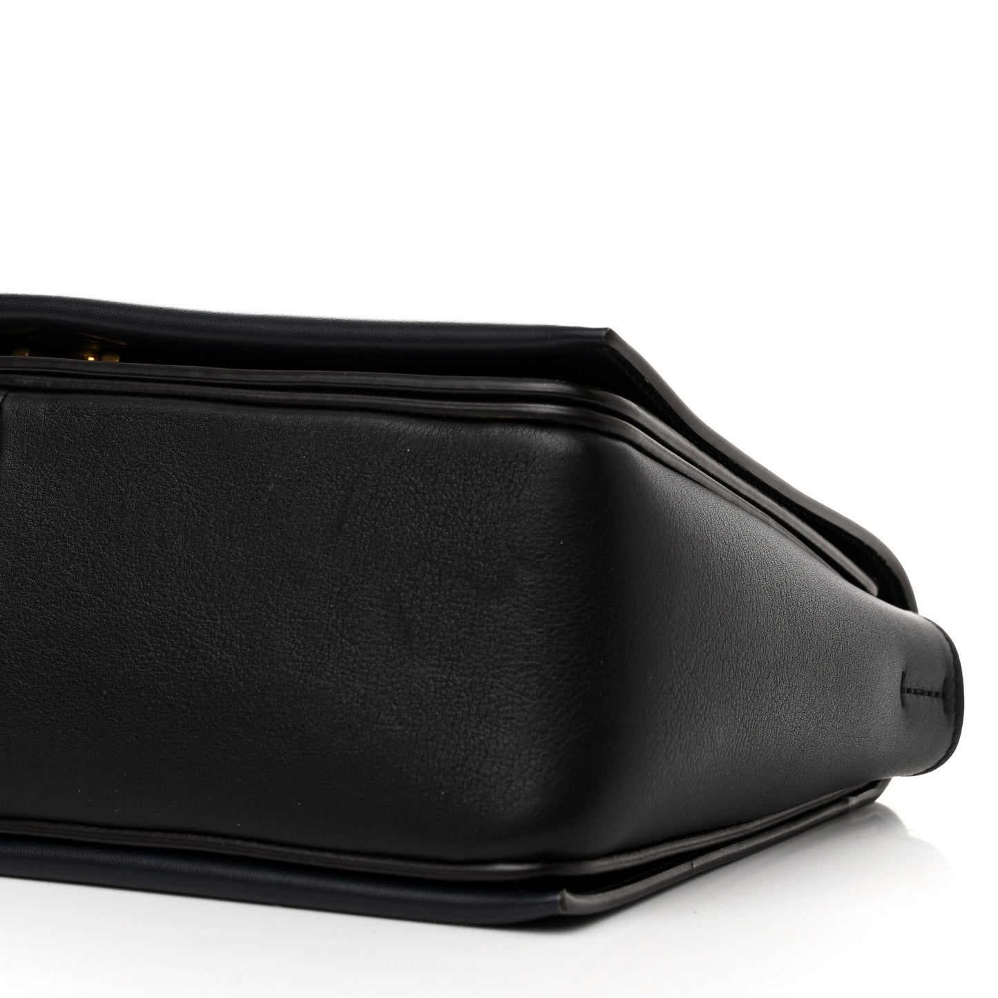 Shiny Smooth Calfskin Medium Frame Shoulder Bag Black Navy