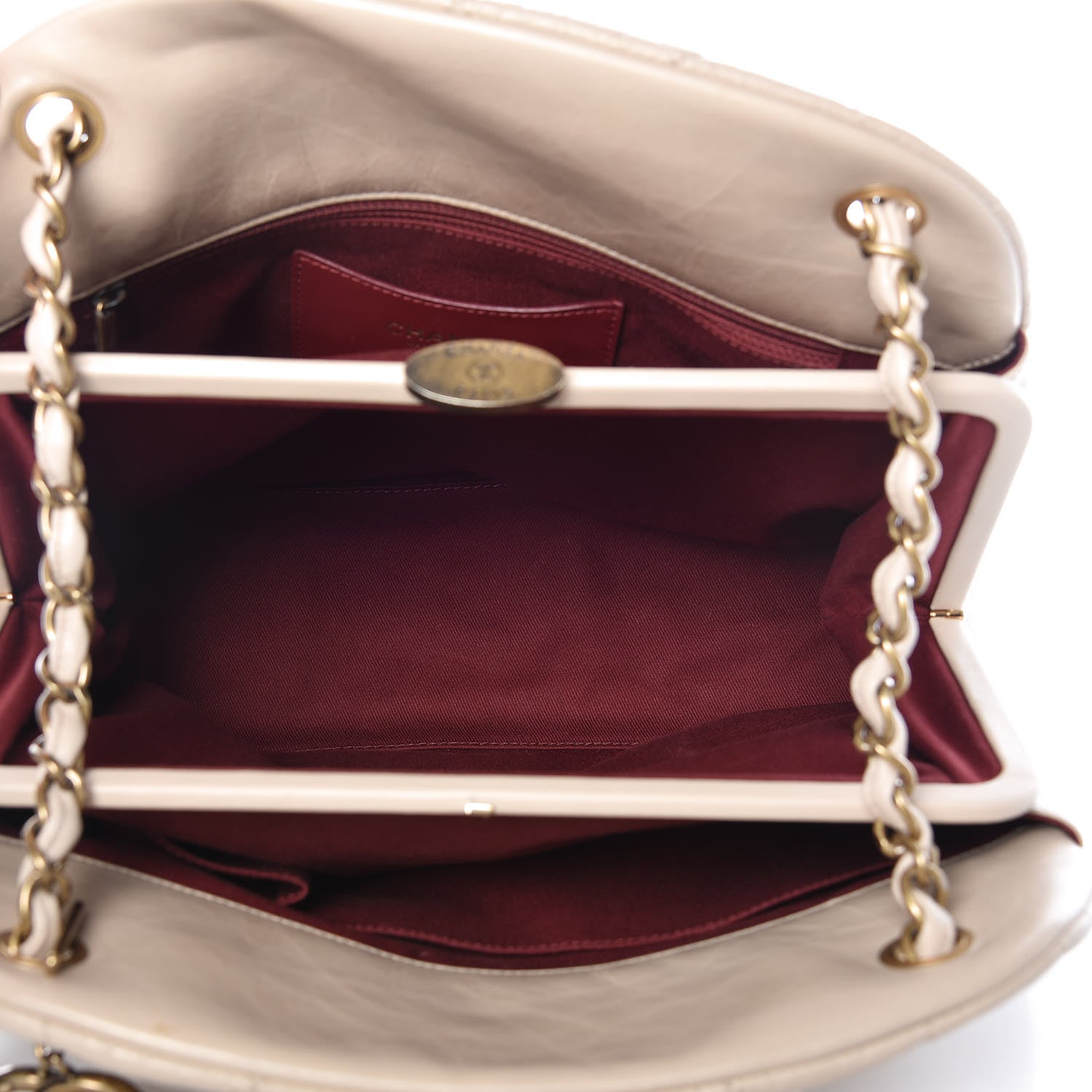 Chanel Aged Calfskin Large Just Mademoiselle Bowling Bag Beige 6 of 12