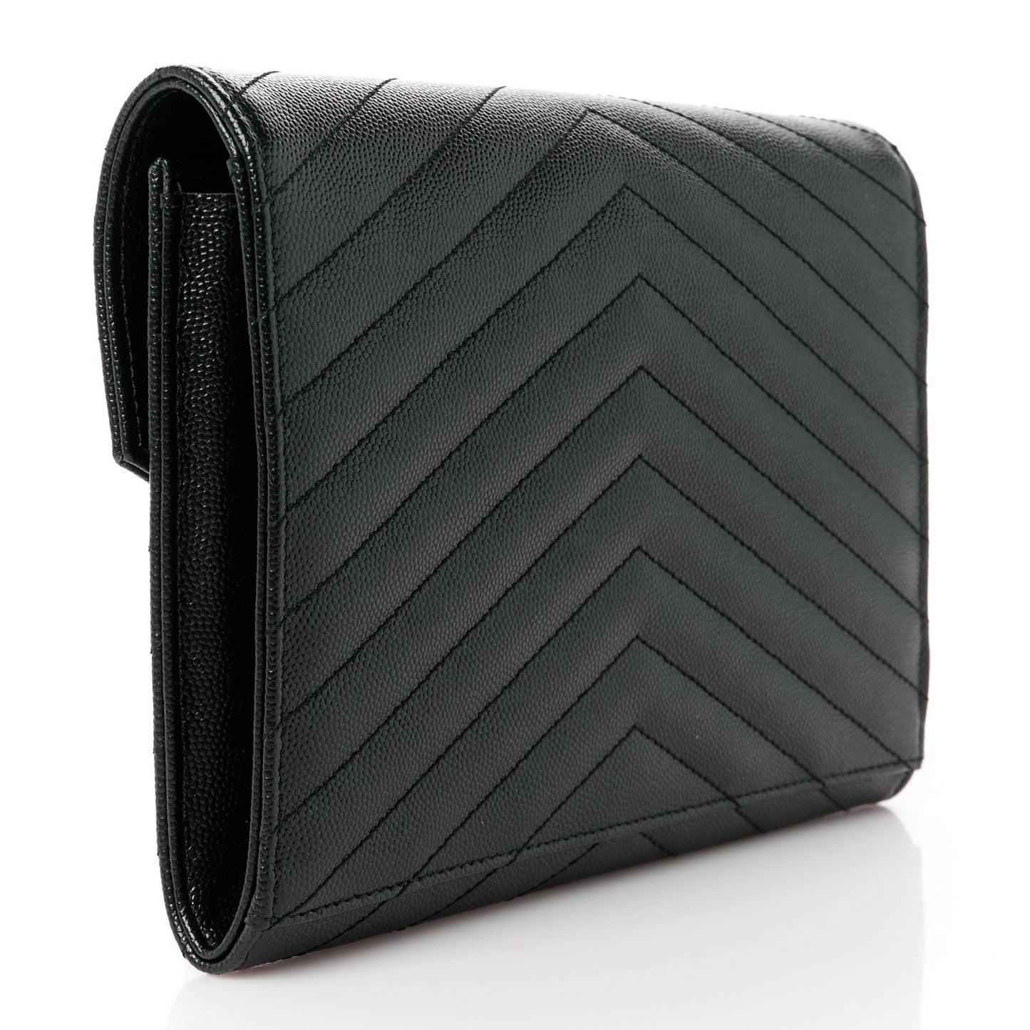 Grain De Poudre Matelasse Chevron Monogram Envelope Clutch Black