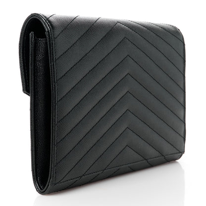 Saint Laurent Grain De Poudre Matelasse Chevron Monogram Envelope Clutch Black 3 of 11