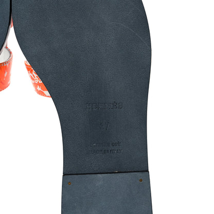 Hermes Calfskin Printed Peinture Fraiche Oran Sandals 37 White Orange 6 of 9