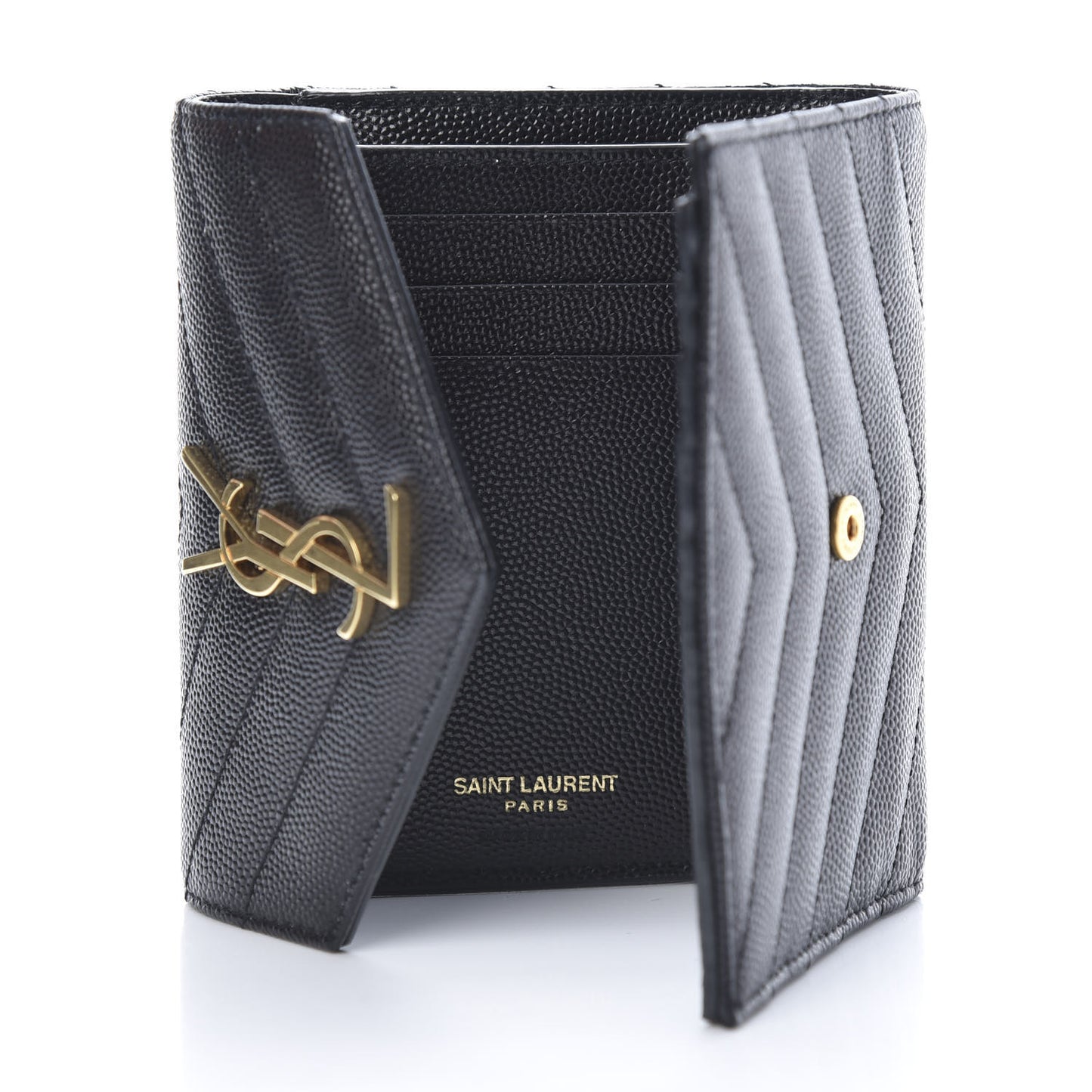 Grain De Poudre Matelasse Chevron Monogram Compact Tri Fold Wallet Black