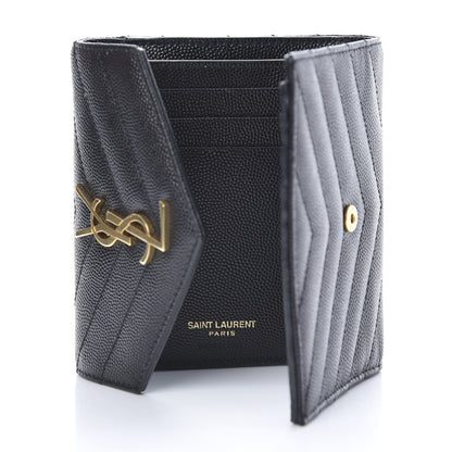 Saint Laurent Grain De Poudre Matelasse Chevron Monogram Compact Tri Fold Wallet Black 5 of 8