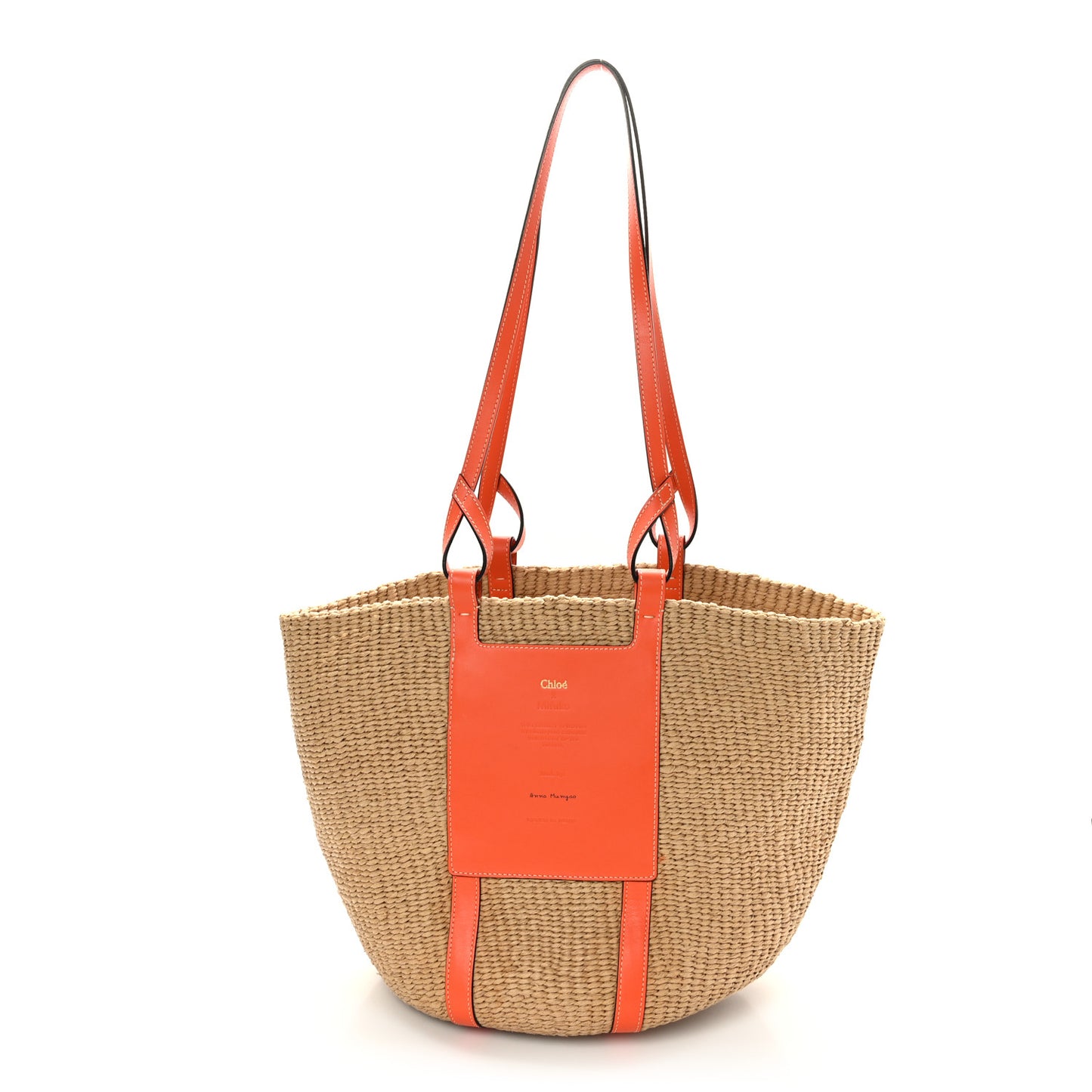 X MIFUKO Raffia Calfskin Basket Tote Orange Fizz