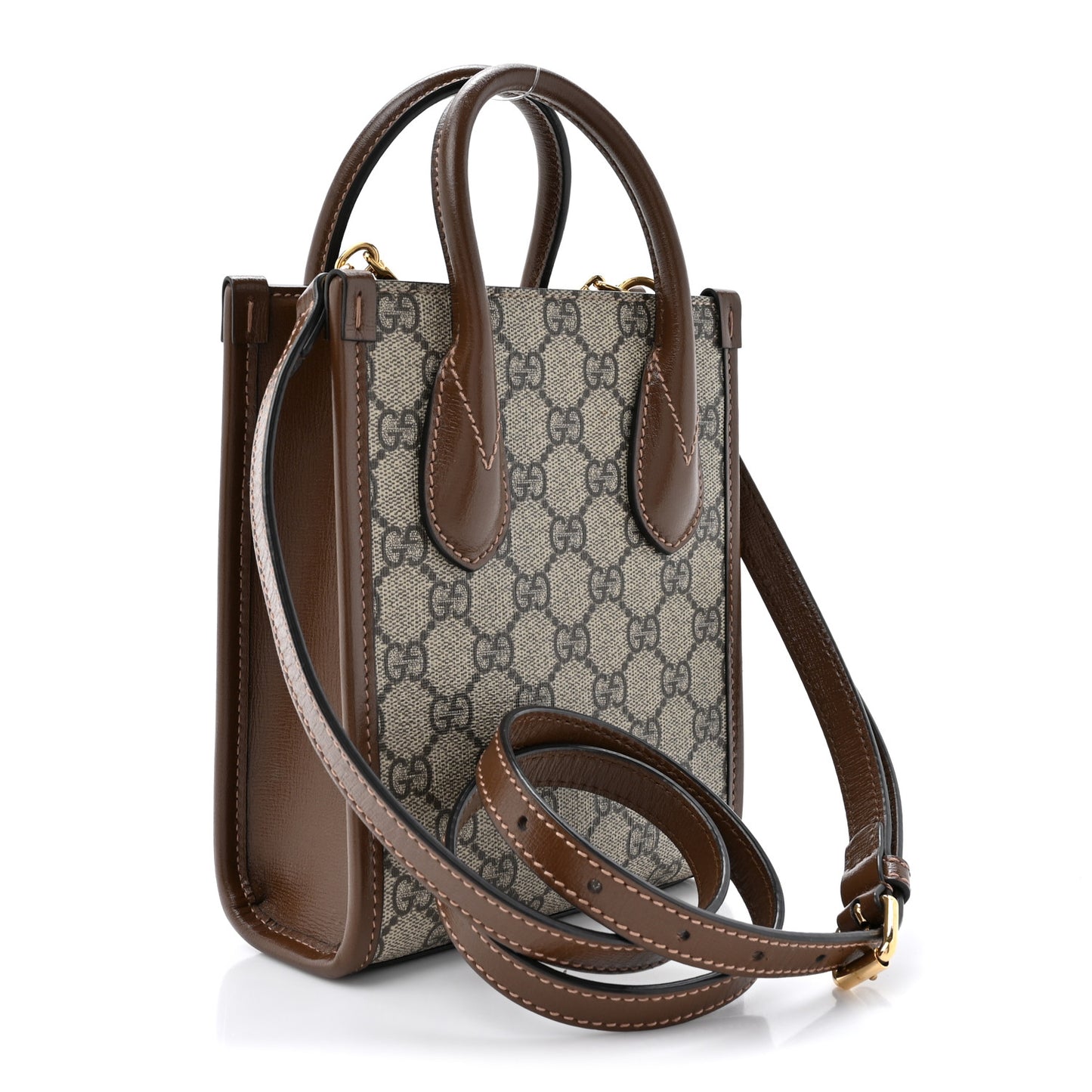 GG Supreme Monogram Azalea Calfskin Mini Retro Interlocking G Tote Bag Beige Ebony Brown Sugar