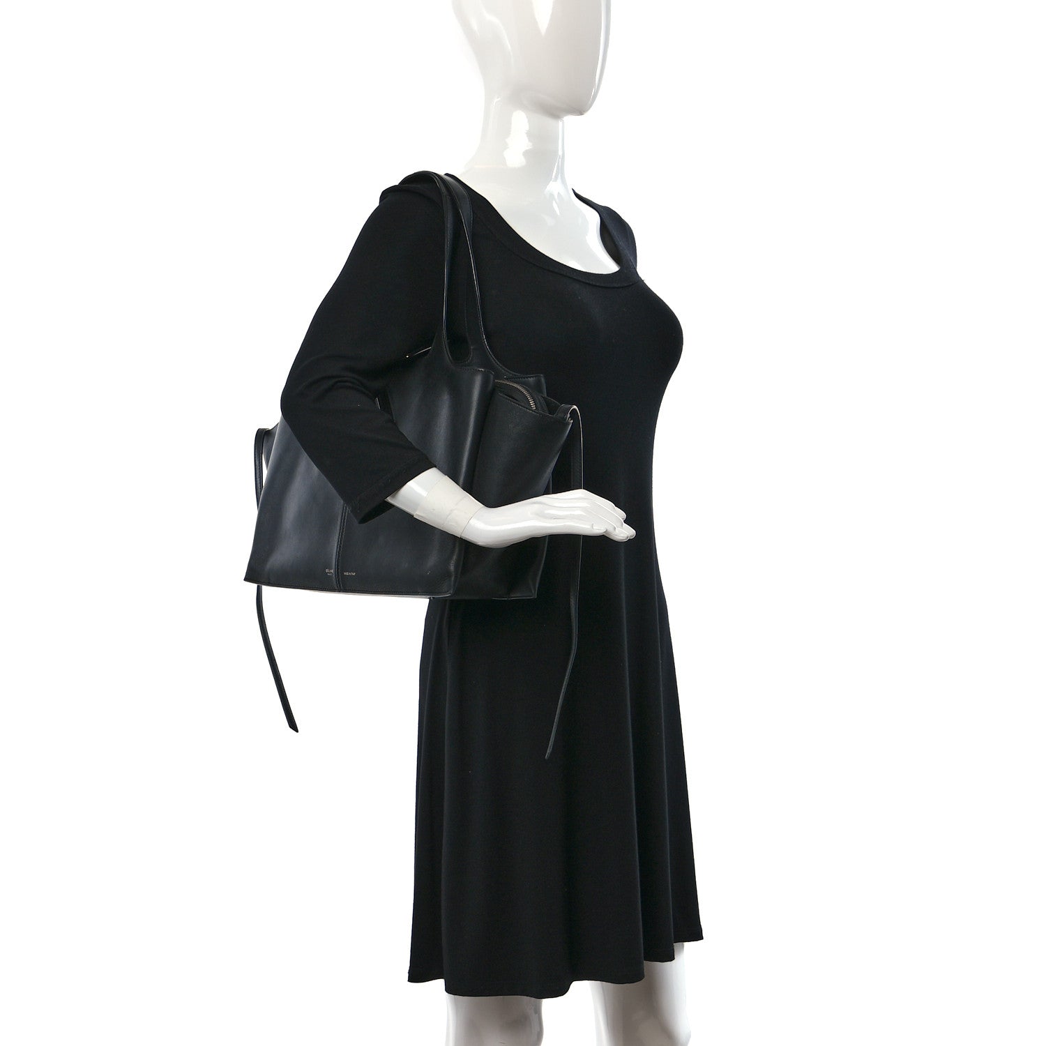 Celine Supple Natural Calfskin Medium Tri-Fold Bag Black 2 of 16