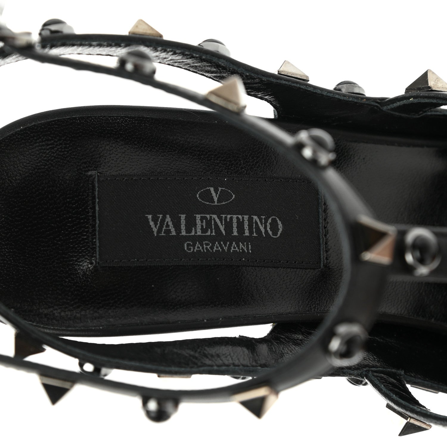 Valentino Garavani Pebbled Calfskin Onyx Rockstud Rolling Ankle Strap 100mm Pumps 37 Black 7 of 8
