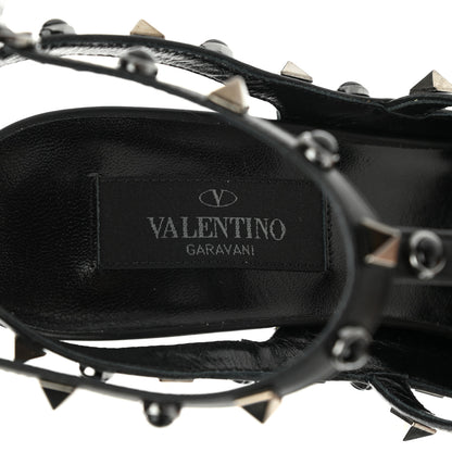 Valentino Garavani Pebbled Calfskin Onyx Rockstud Rolling Ankle Strap 100mm Pumps 37 Black 7 of 8