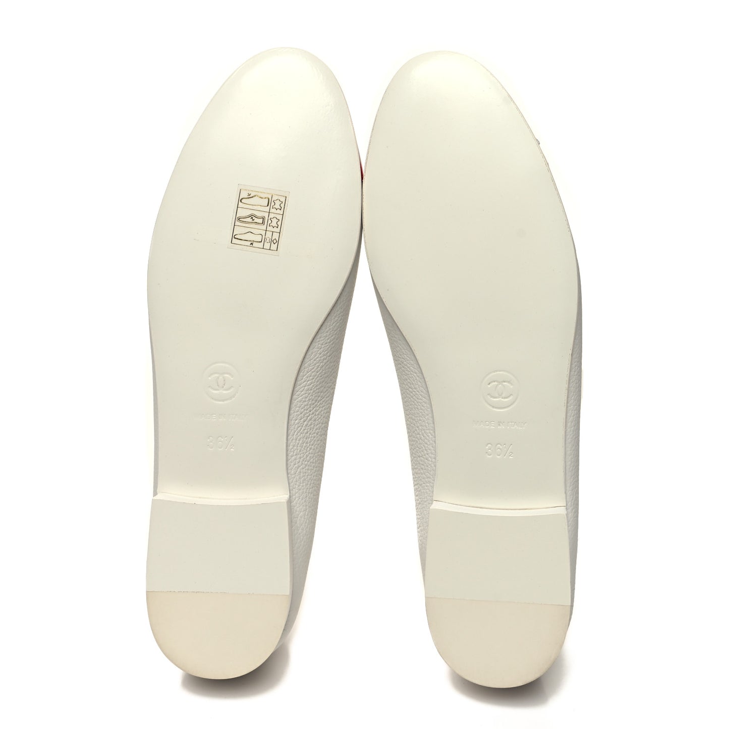 Patent Calfskin CC Cap Toe Ballerina Flats 36.5 White Red