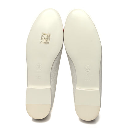 Chanel Patent Calfskin CC Cap Toe Ballerina Flats 36.5 White Red 5 of 9