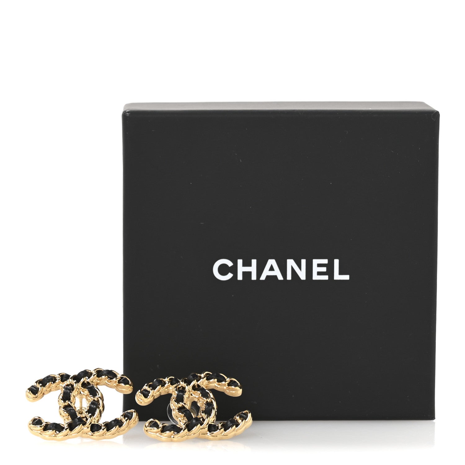 Chanel Lambskin CC Chain Earrings Black Gold 5 of 5