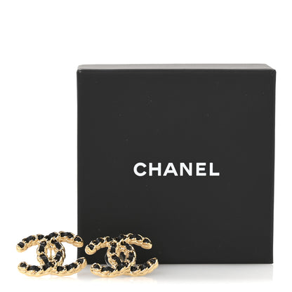 Chanel Lambskin CC Chain Earrings Black Gold 5 of 5