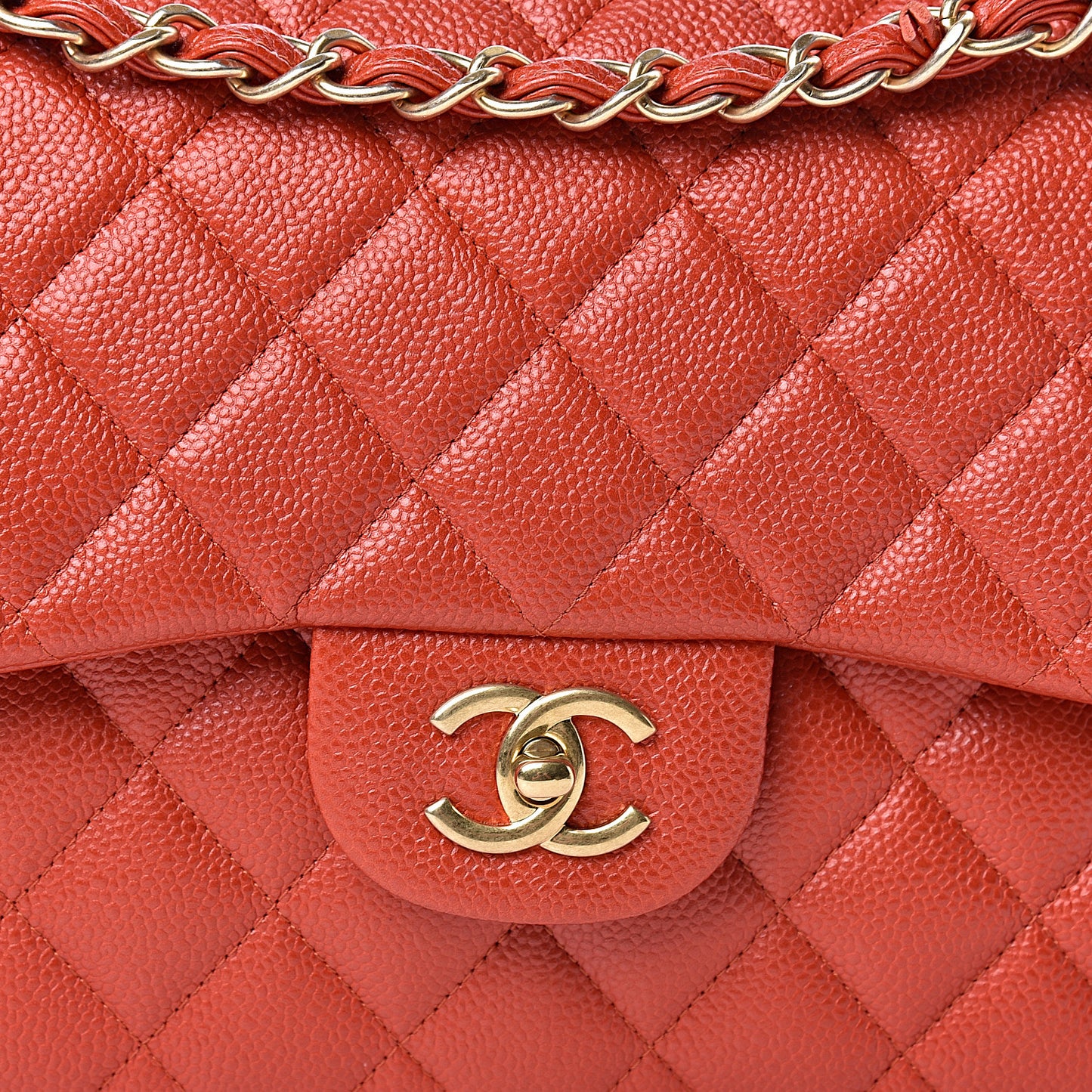 Pearly Caviar Quilted Jumbo Double Flap Orange