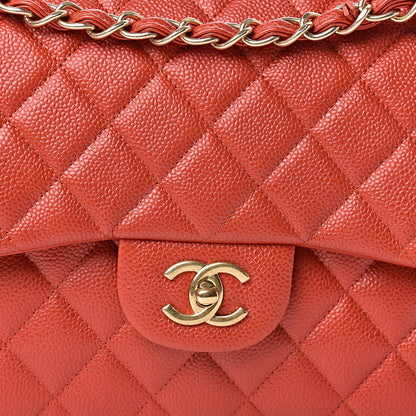 Chanel Pearly Caviar Quilted Jumbo Double Flap Orange 8 of 10