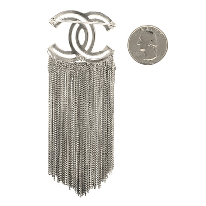 Chanel Crystal Chain Fringe CC Brooch Silver 2 of 3