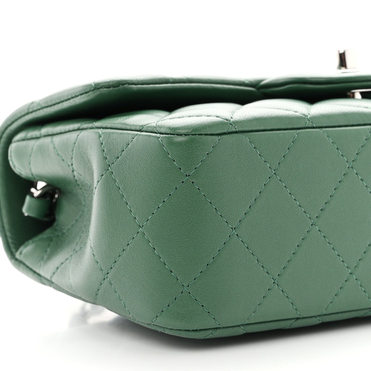 Lambskin Quilted Mini Rectangular Flap Dark Green