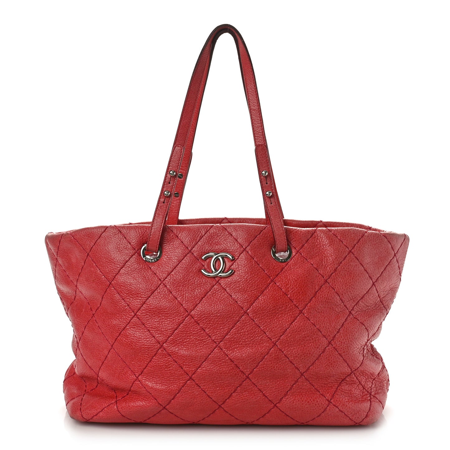 Glazed Calfskin Large On The Road Tote Red