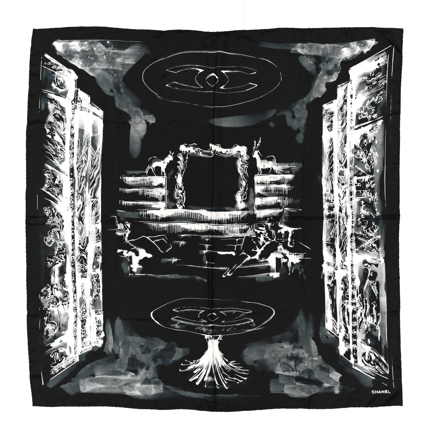 Chanel Silk CC Square Scarf Black White 1 of 4