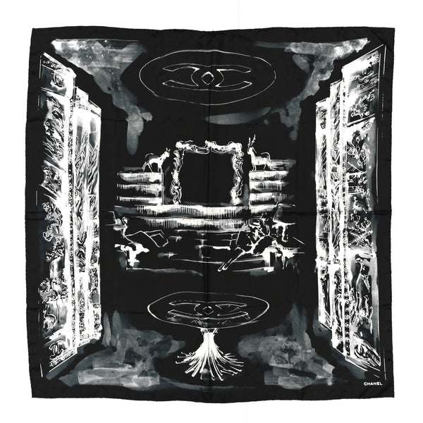 chanel スカーフ　カレ　空箱 Chanel Silk CC Square Scarf Black White 1874346 – FASHIONPHILE