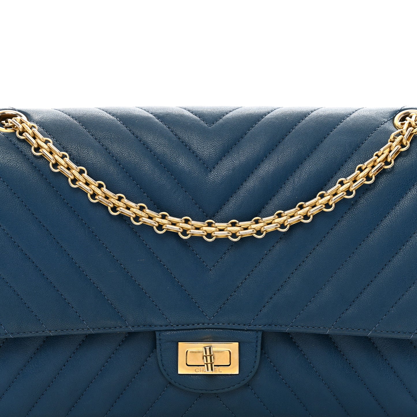 Sheepskin Chevron Quilted 2.55 Reissue 226 Flap Navy Blue