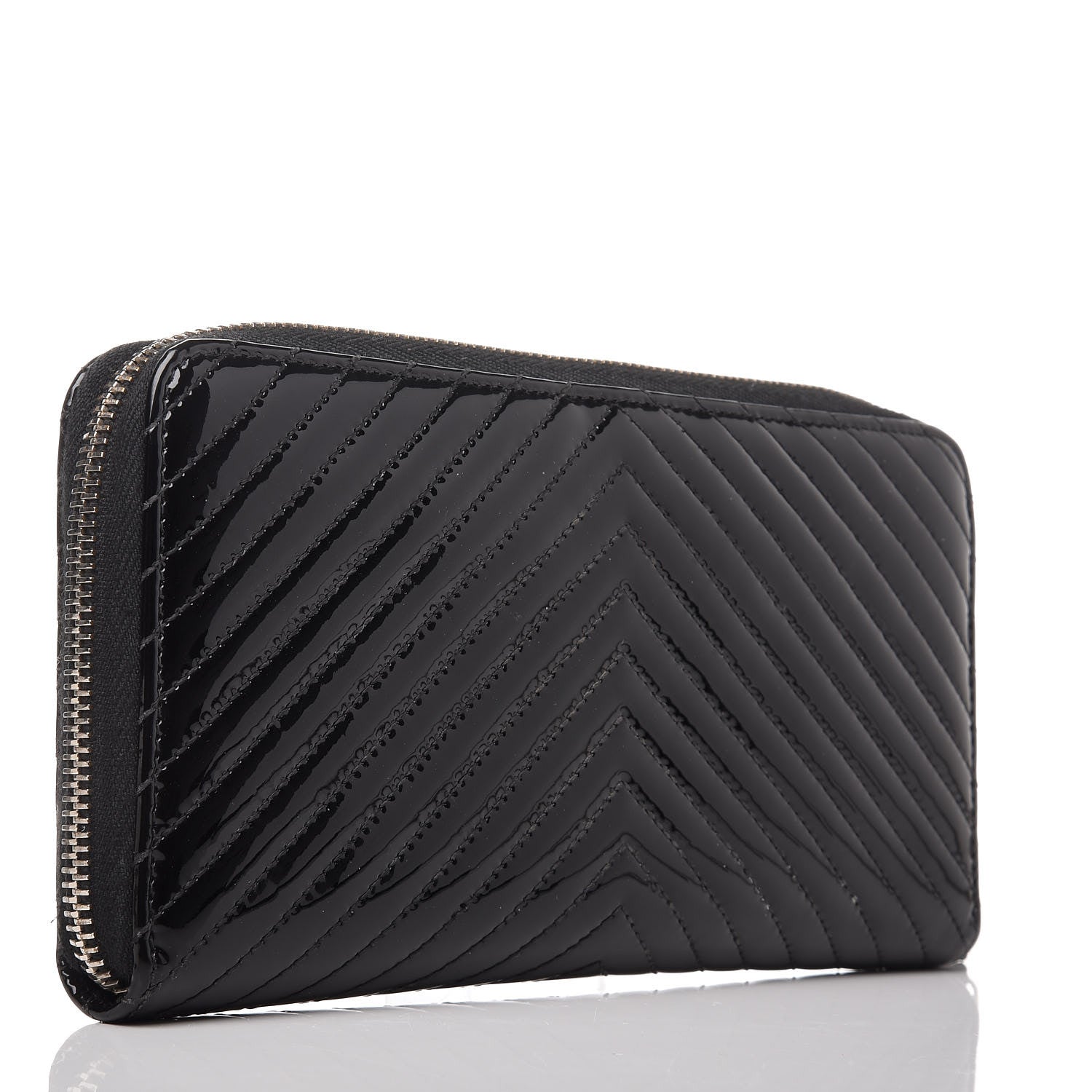 Chanel Patent Chevron Zip Around Wallet Black 2 of 10