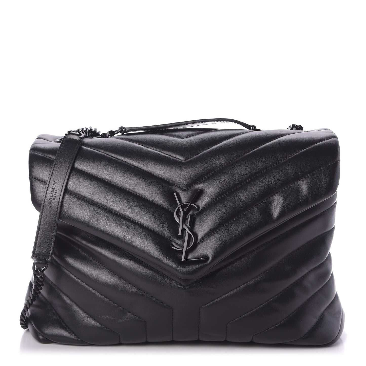 Calfskin Y Quilted Monogram Medium Loulou Chain Satchel Black